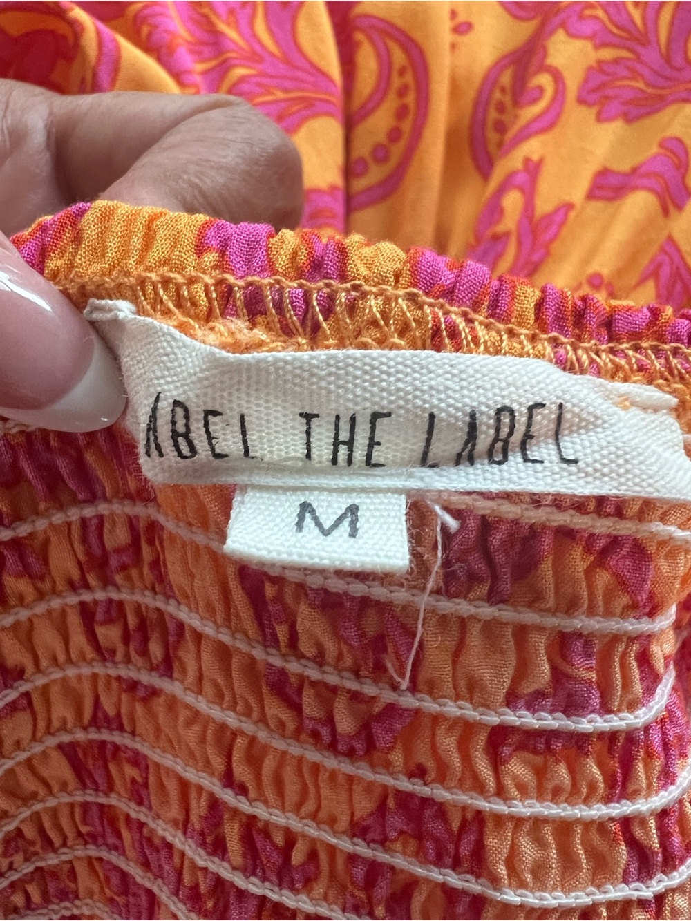 Abel The Label Bondi Strapless Smocked Tiered Maxi Dress Orange Pink Paisley M - Picture 4 of 7
